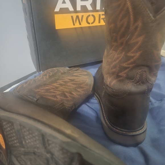 Ariat Groundbreaker H20 Dark Brown Wide Square Steel Toe Leather Booys 11.5 Wide - Picture 4 of 15